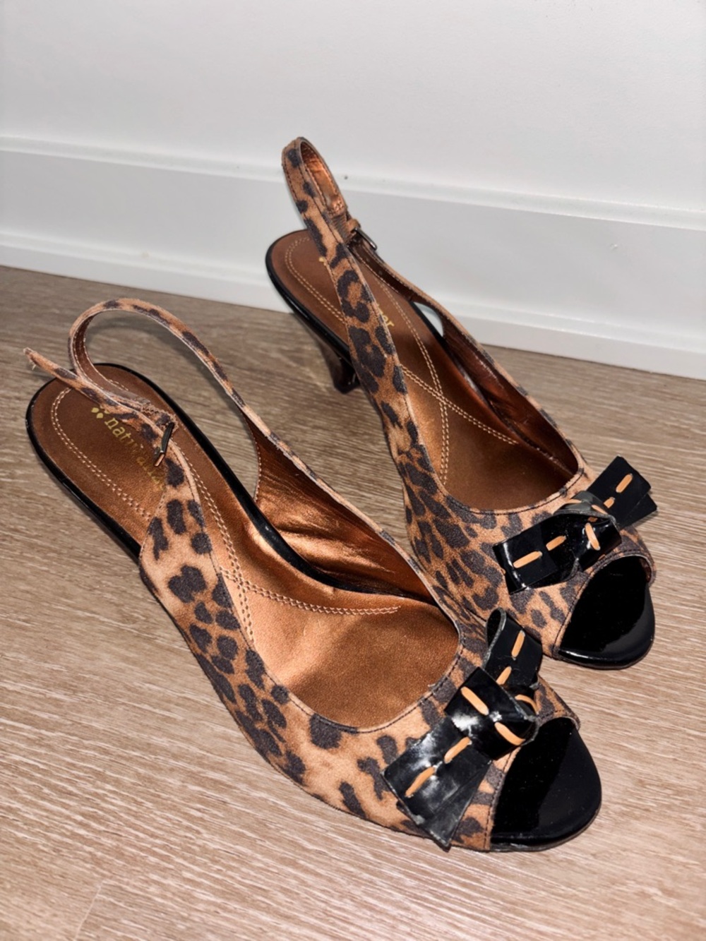Naturalizer Leopard Print Slingback Heels with Black Bow
